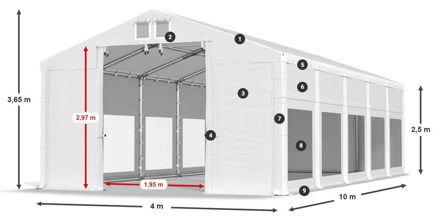 Toit: MS 580 PVC Murs: MS 580 PVC Légende de 2,5 m