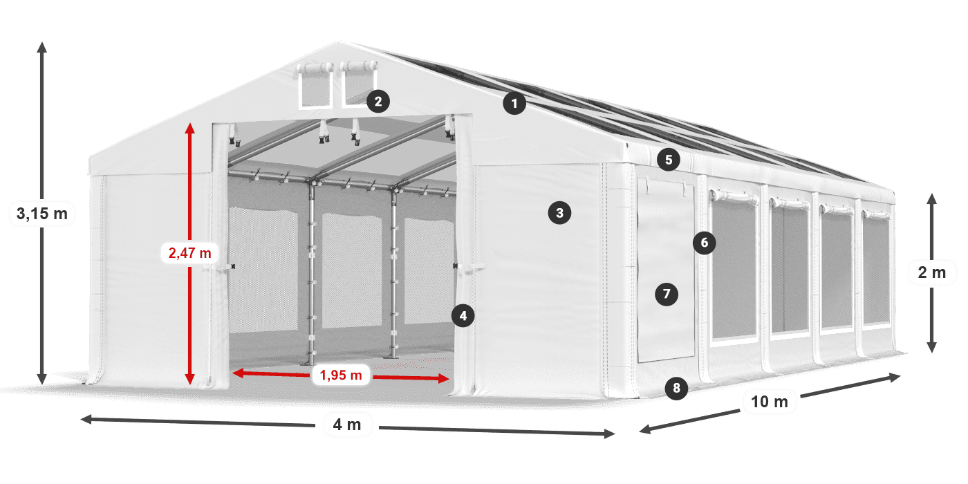 Toit: MS T 580 PVC Murs: SDM 500 PVC 2m légende