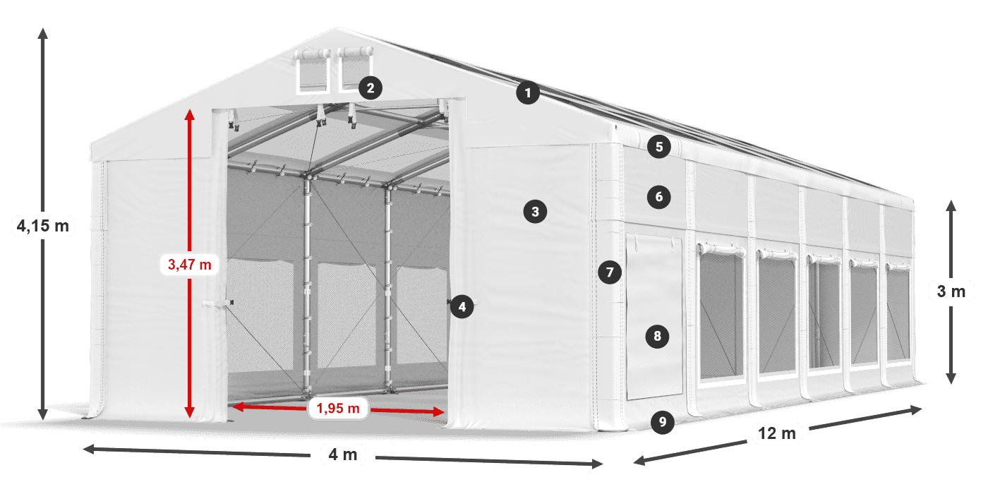 Toit: MS T 580 PVC Murs: SD M 500 PVC 3m légende