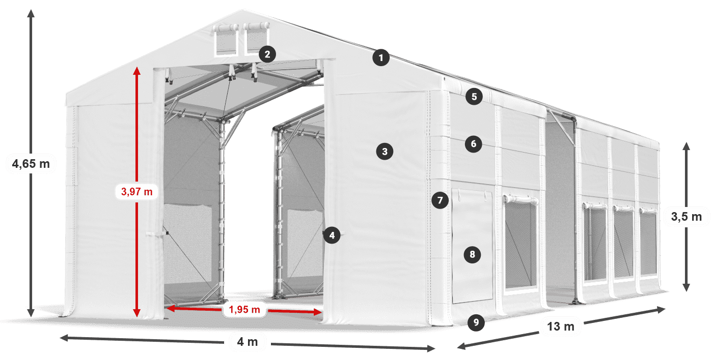 Toit: MS T 580 PVC Murs: SD M 500 PVC Légende de 2,5 m