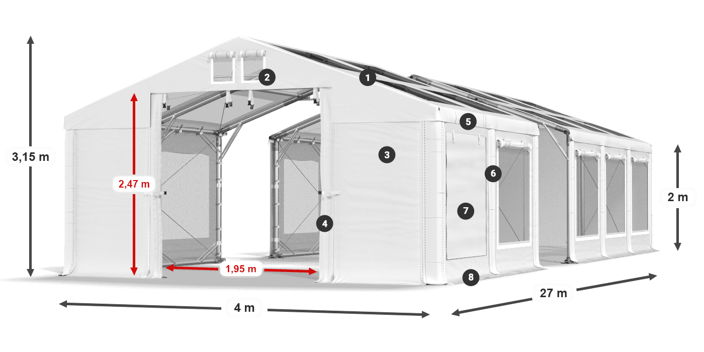 Toit: MS T 580 PVC Murs: SDM 500 PVC 2m légende