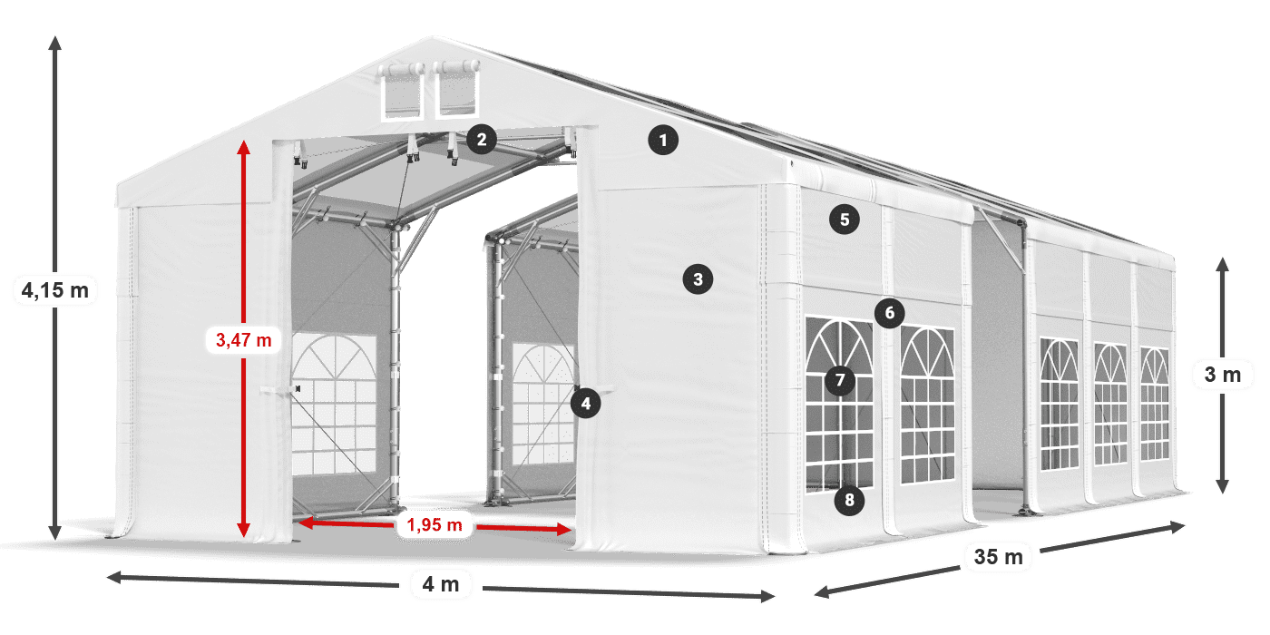 Toit: MS T 580 PVC Murs: FR 620 PVC 3m légende