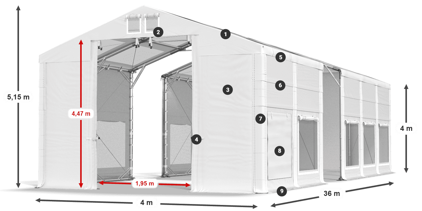 Toit: MS T 580 PVC Murs: SD M 500 PVC Légende de 4m