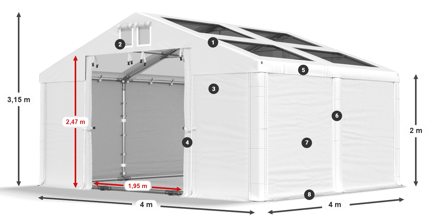 Toit: MS T 580 PVC Murs: FR 620 PVC 2m légende