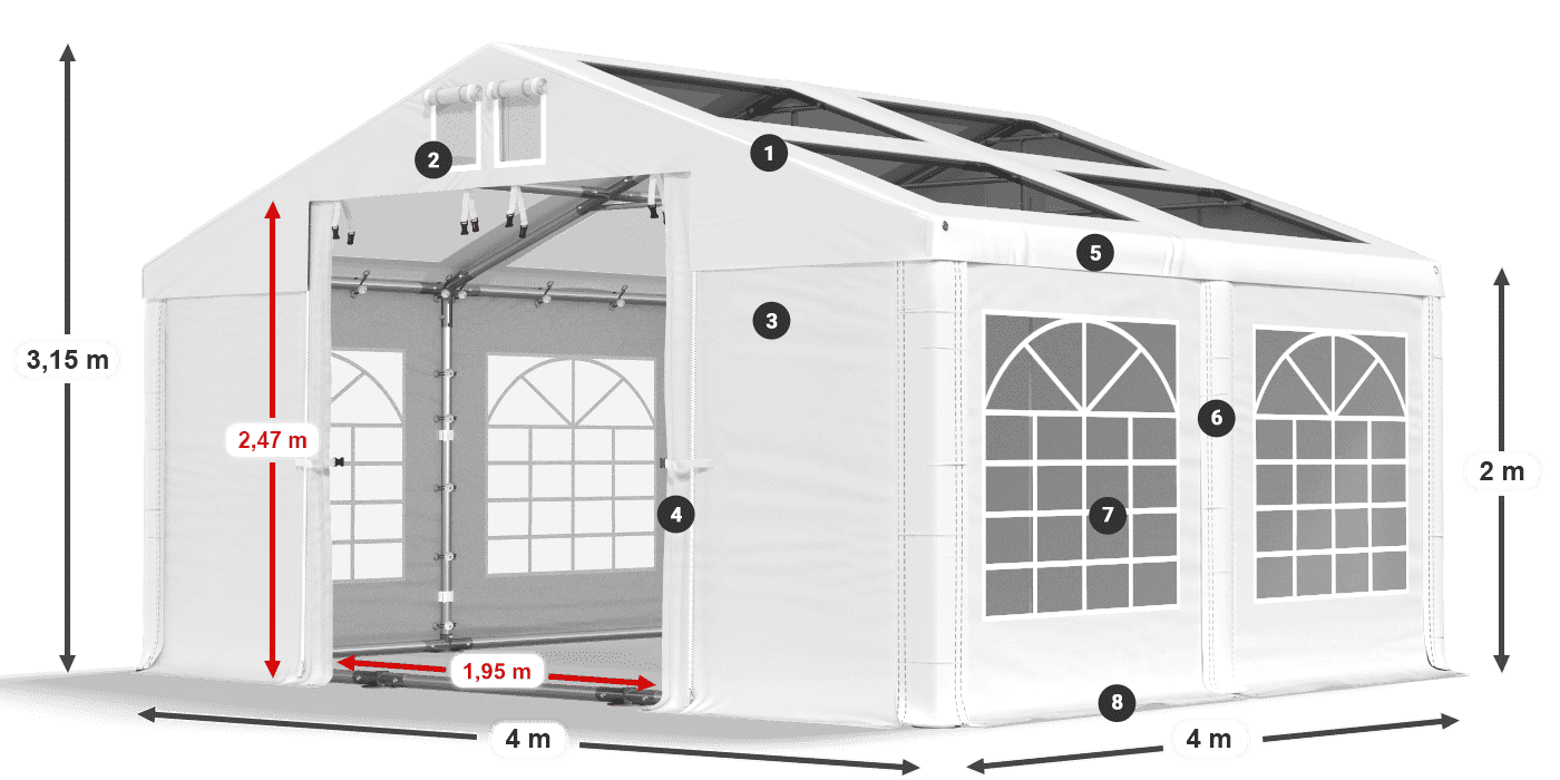 Toit: MS T 580 PVC Murs: FR 620 PVC 2m légende