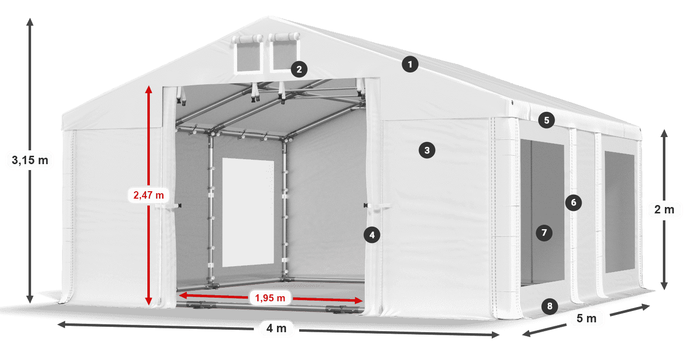 Toit: MS 580 PVC Murs: MS 580 PVC 2m légende