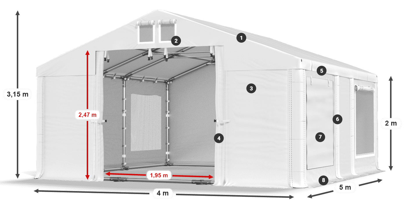 Toit: MS 580 PVC Murs: SD M 500 PVC 2m légende