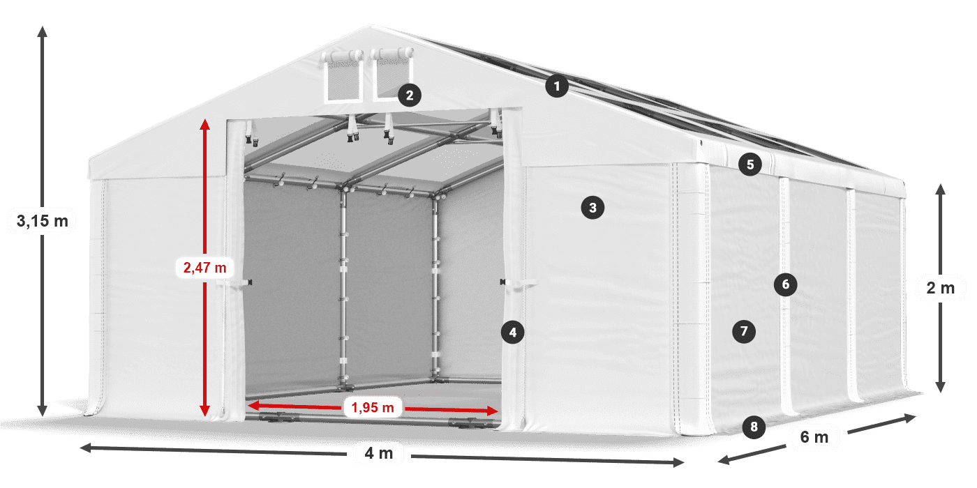 Toit: MS T 580 PVC Murs: SD 500 PVC 2m légende