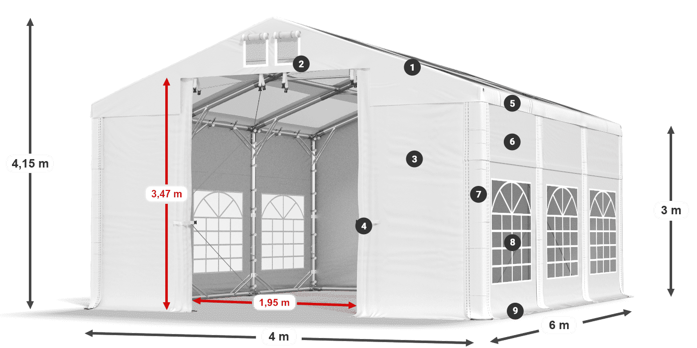 Toit: MS T 580 PVC Murs: SD Et 500 PVC 3m légende