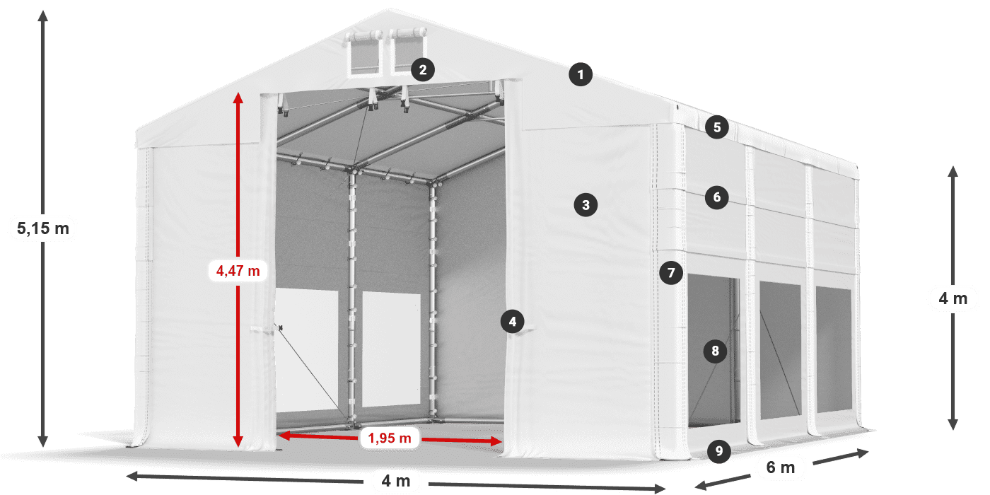 Toit: FR 620 PVC Murs: MS 580 PVC Légende de 4m