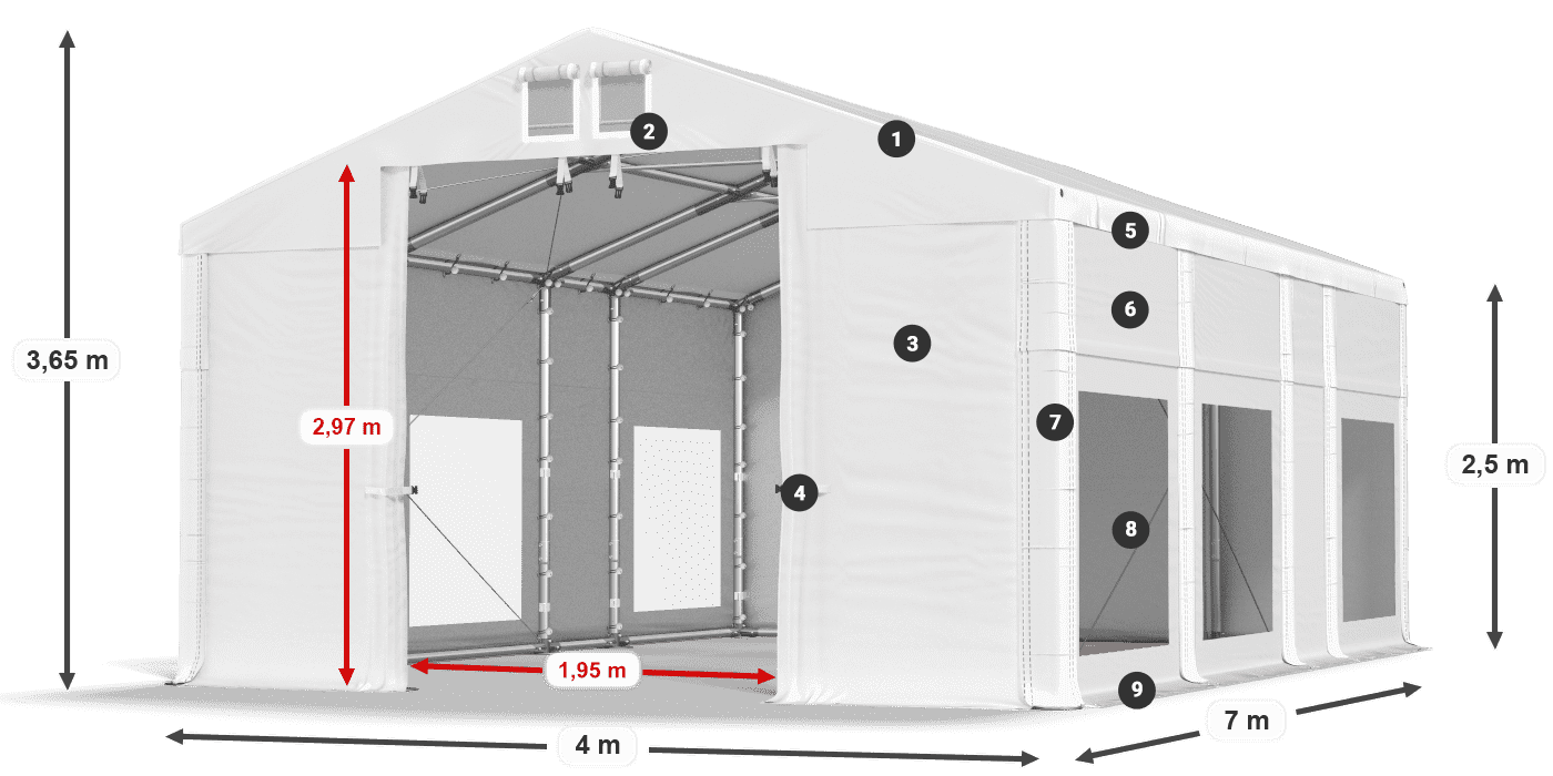 Toit: MS 580 PVC Murs: MS 580 PVC Légende de 2,5 m