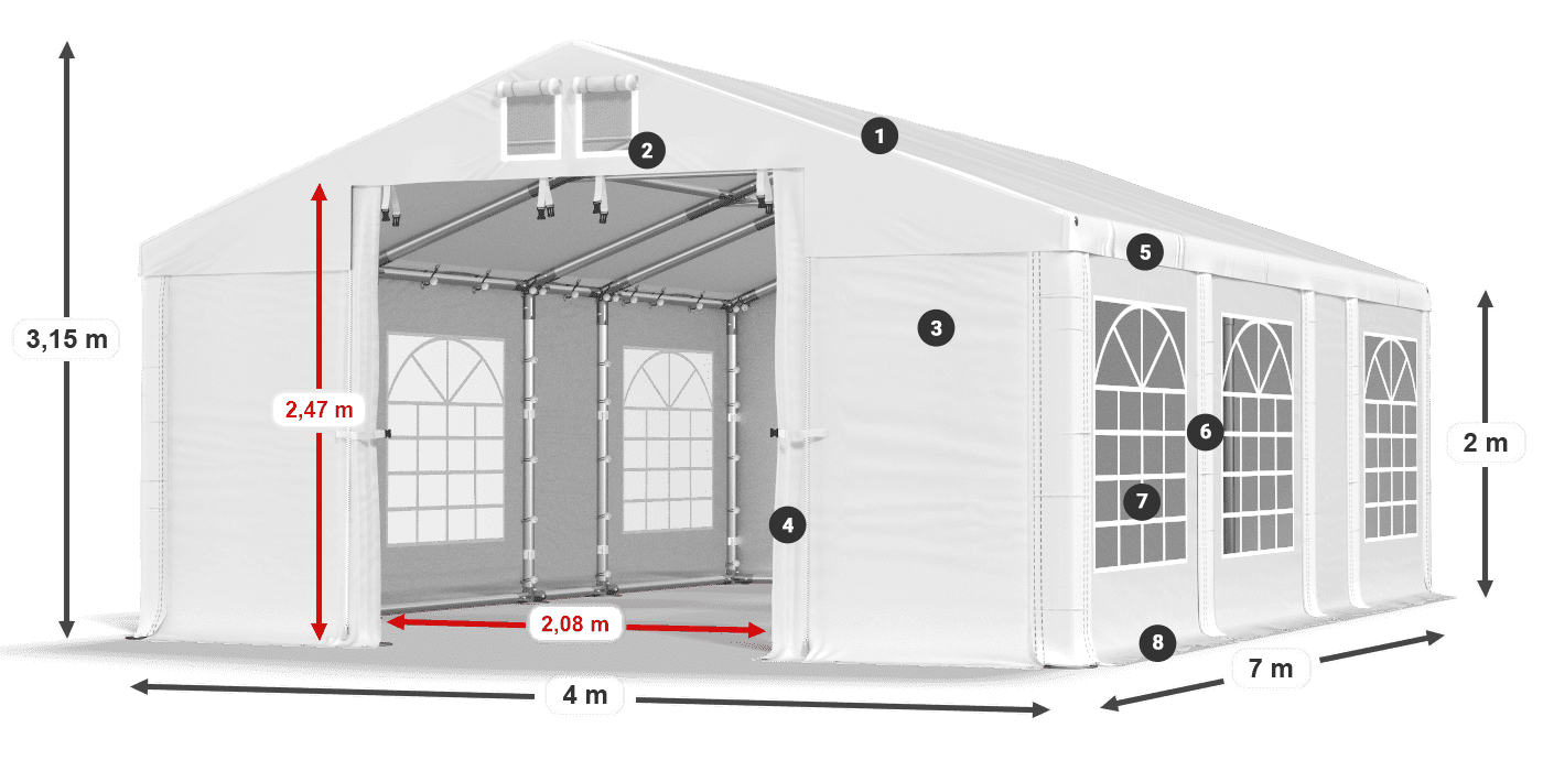Toit: MS 580 PVC Murs: FR 620 PVC 2m légende