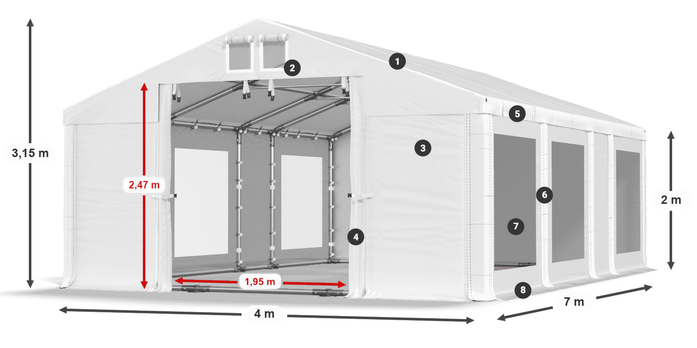 Toit: MS 580 PVC Murs: MS 580 PVC 2m légende