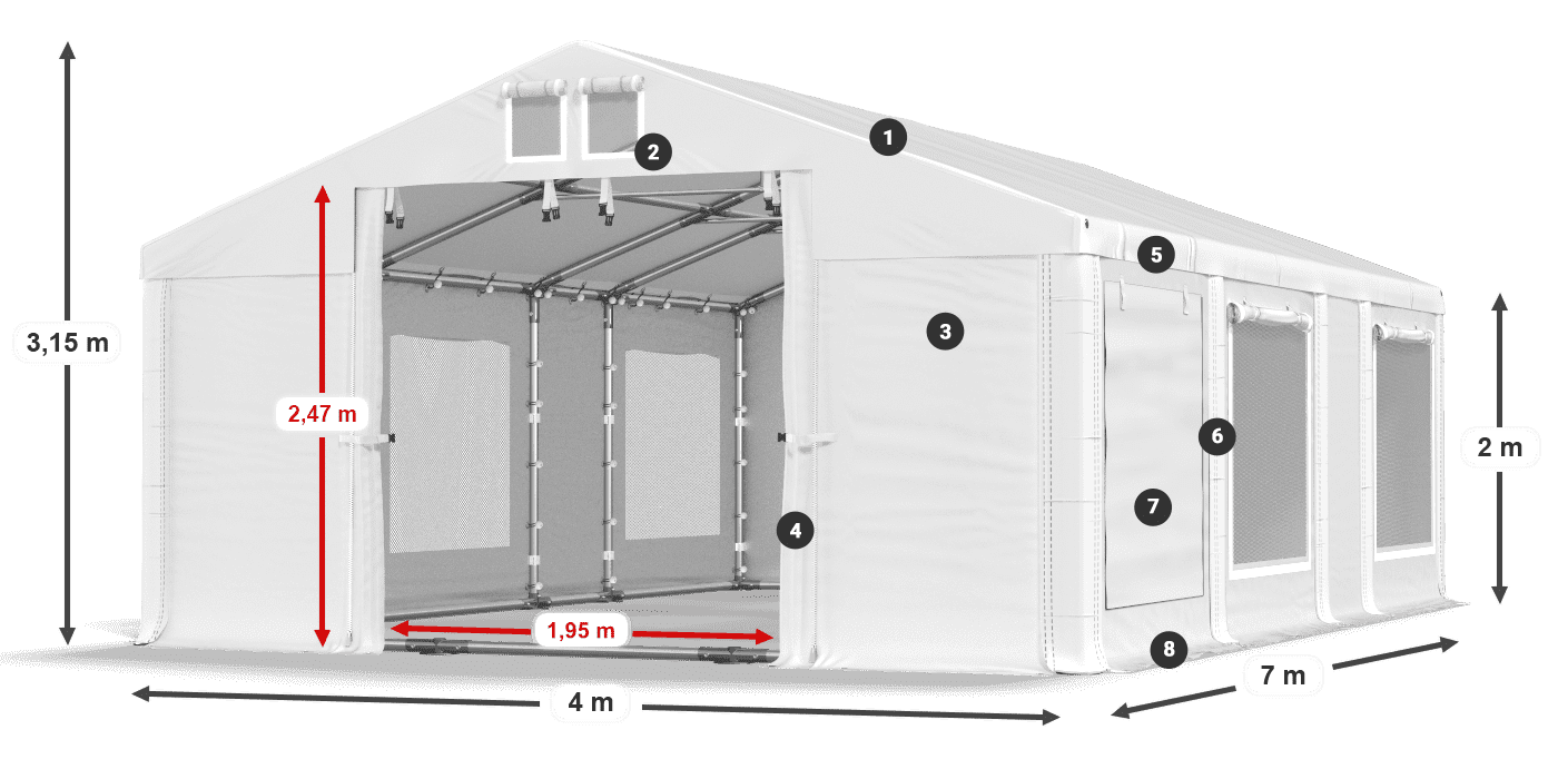Toit: MS 580 PVC Murs: SD M 500 PVC 2m légende
