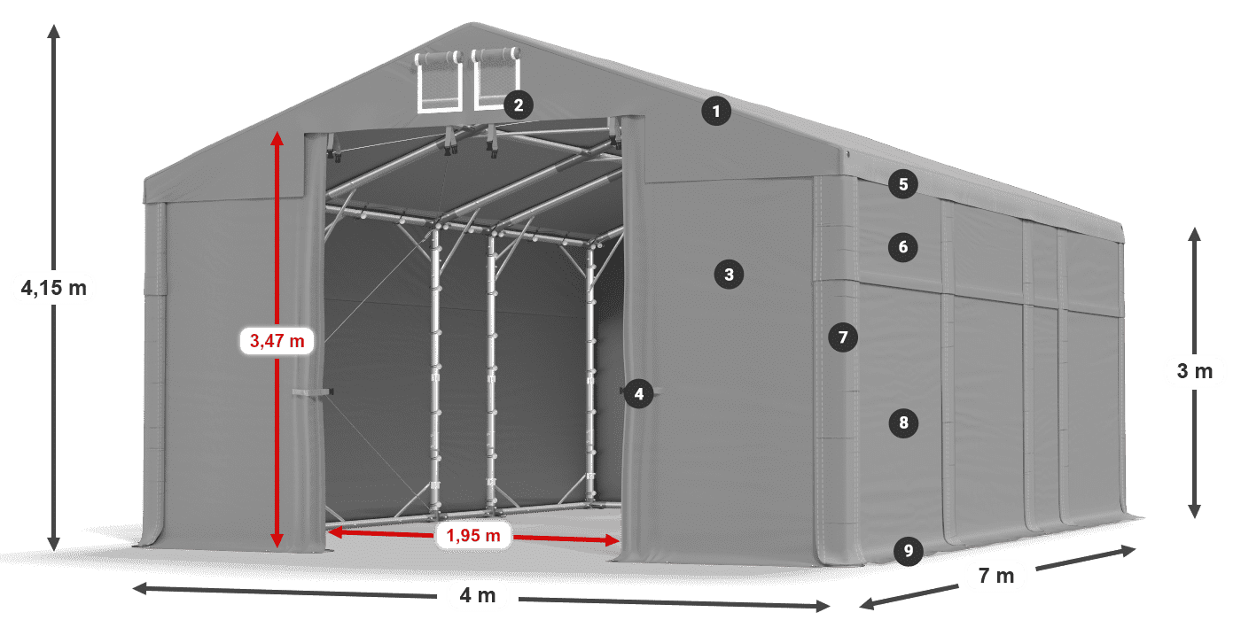 Toit: FR 620 PVC Murs: MS 580 PVC 3m légende