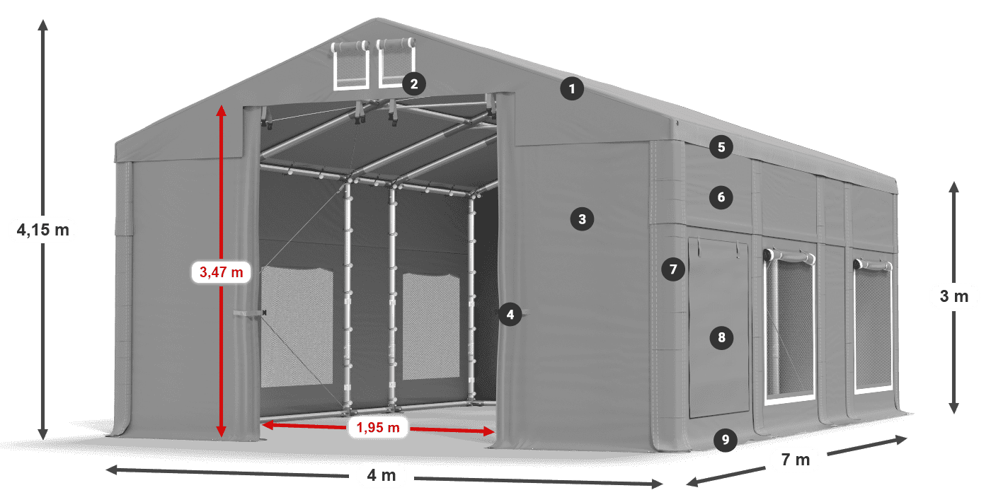 Toit: FR 620 PVC Murs: SD 500 PVC 3m légende