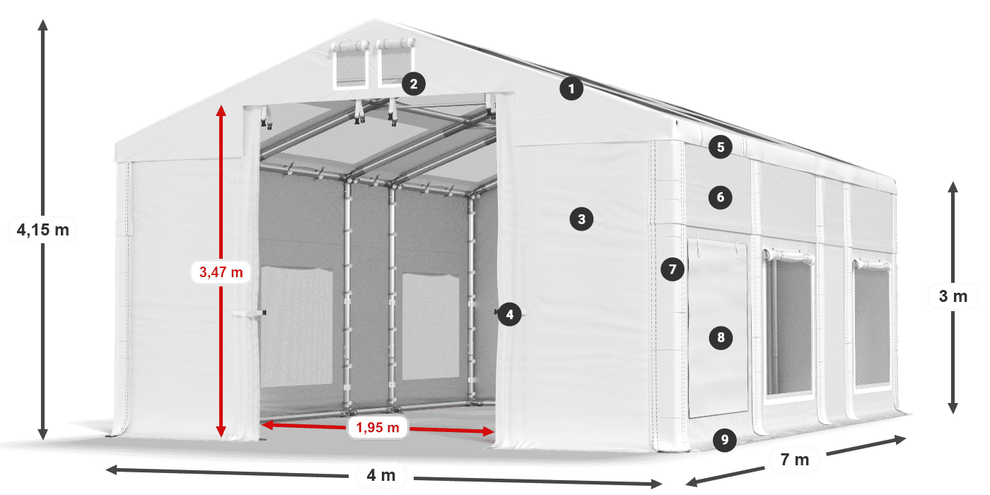 Toit: MS T 580 PVC Murs: SD M 500 PVC 3m légende