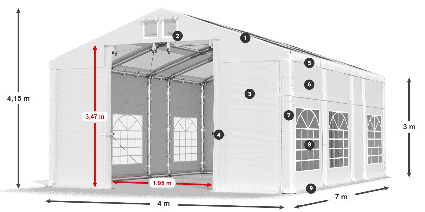 Toit: MS T 580 PVC Murs: SD Et 500 PVC 3m légende