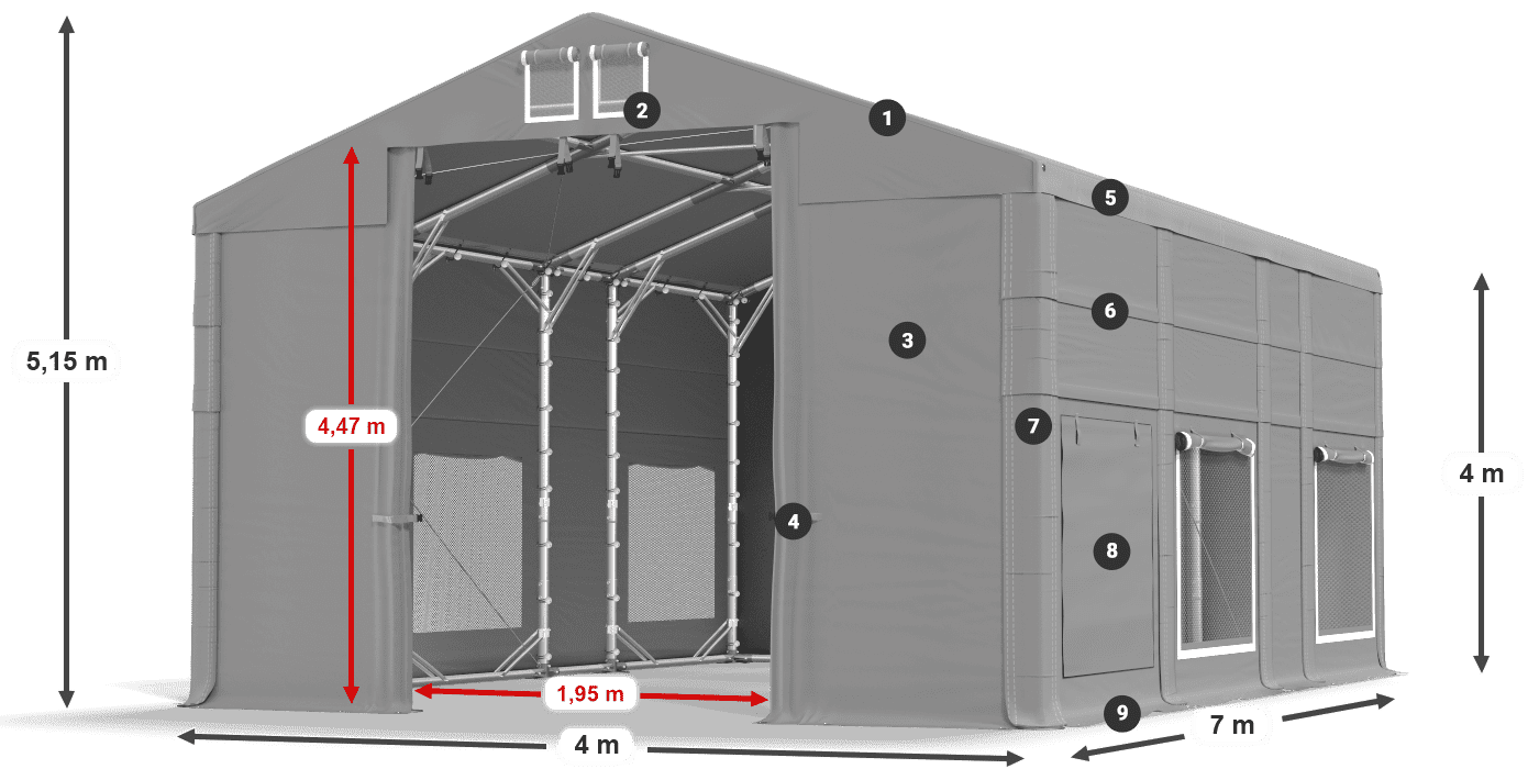 Toit: FR 620 PVC Murs: SD 500 PVC Légende de 4m