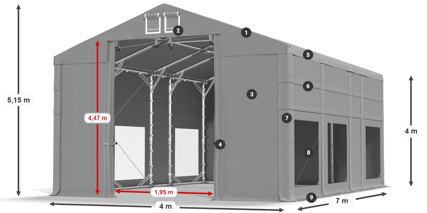 Toit: MS 580 PVC Murs: MS 580 PVC Légende de 4m