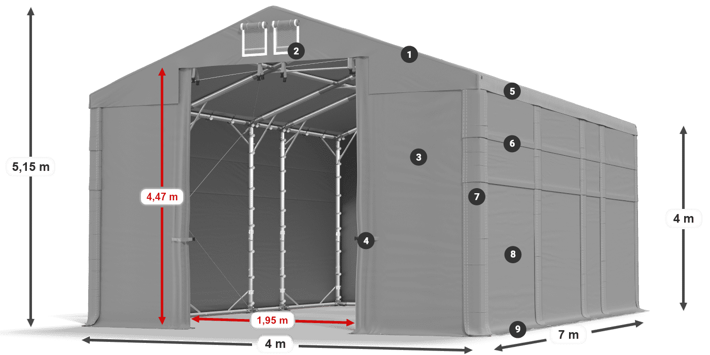 Toit: MS 580 PVC Murs: SD 500 PVC Légende de 4m