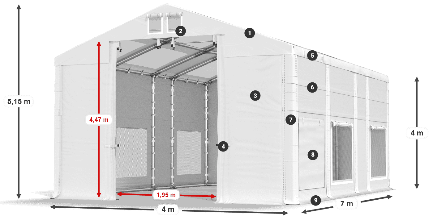 Toit: MS T 580 PVC Murs: SD M 500 PVC Légende de 4m