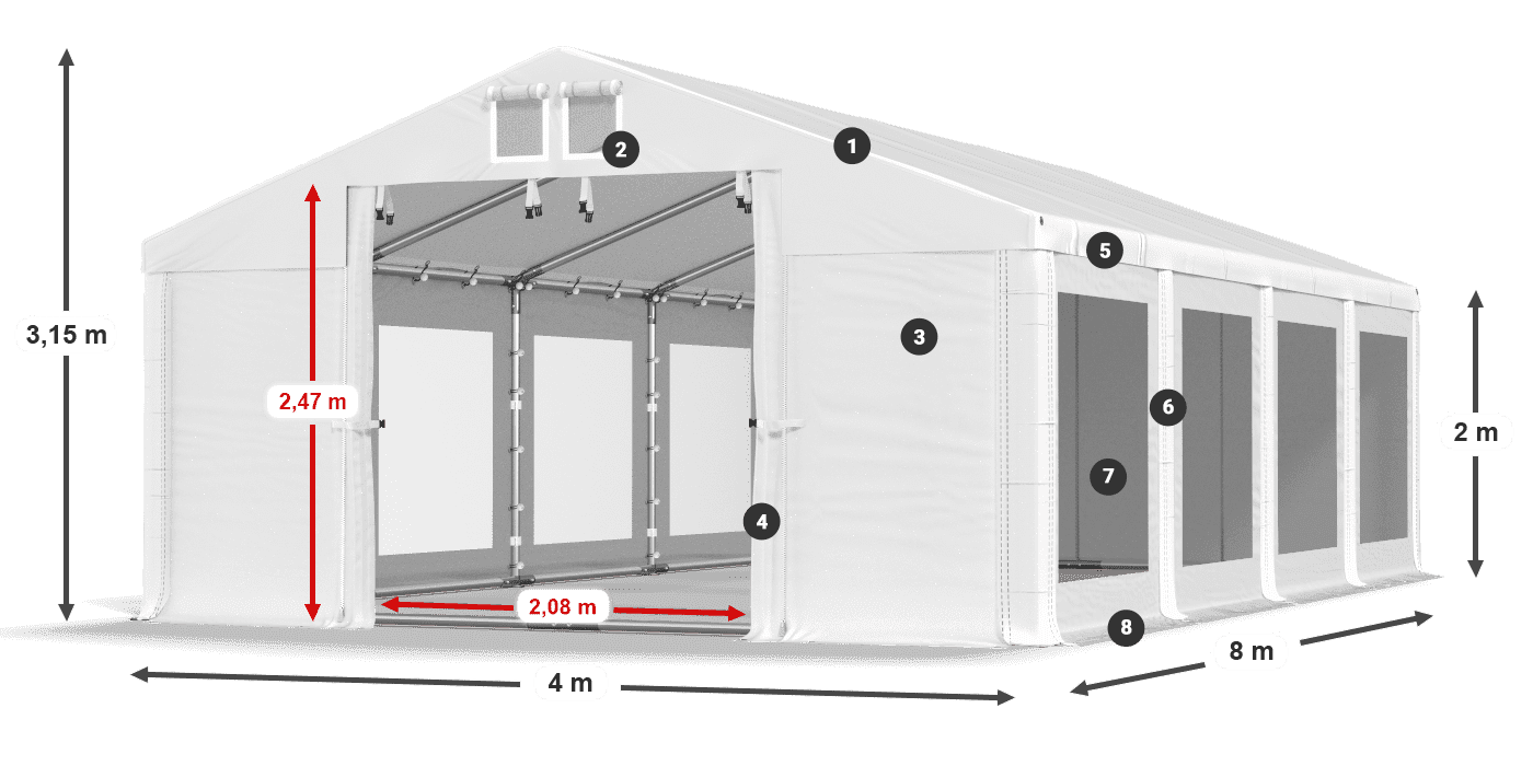 Toit: FR 620 PVC Murs: MS 580 PVC 2m légende