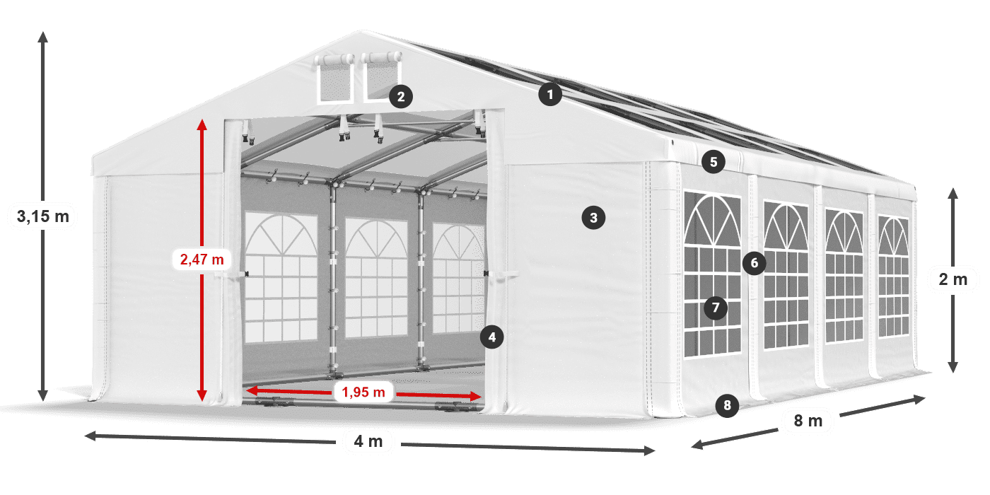 Toit: MS T 580 PVC Murs: FR 620 PVC 2m légende