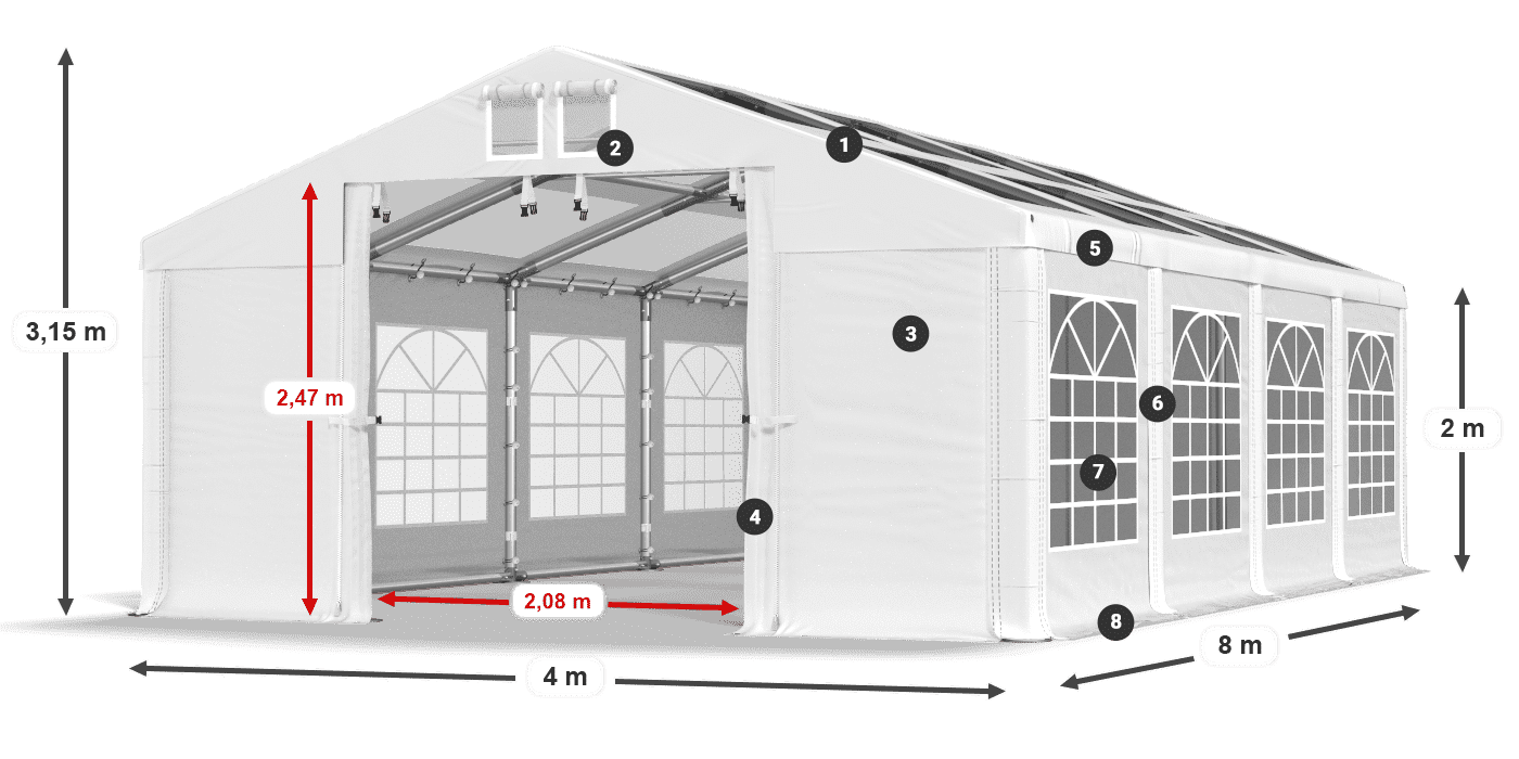 Toit: MS T 580 PVC Murs: FR 620 PVC 2m légende
