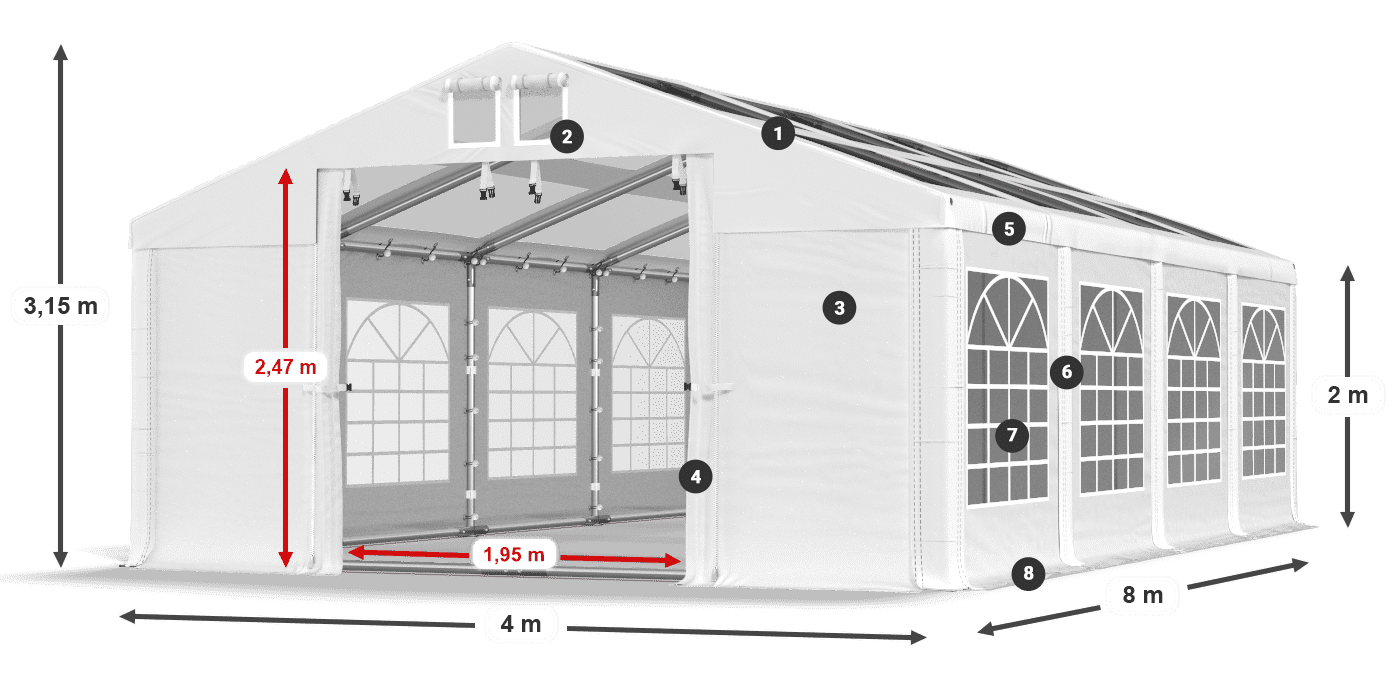 Toit: MS 580 PVC Murs: SD 500 PVC 2m légende