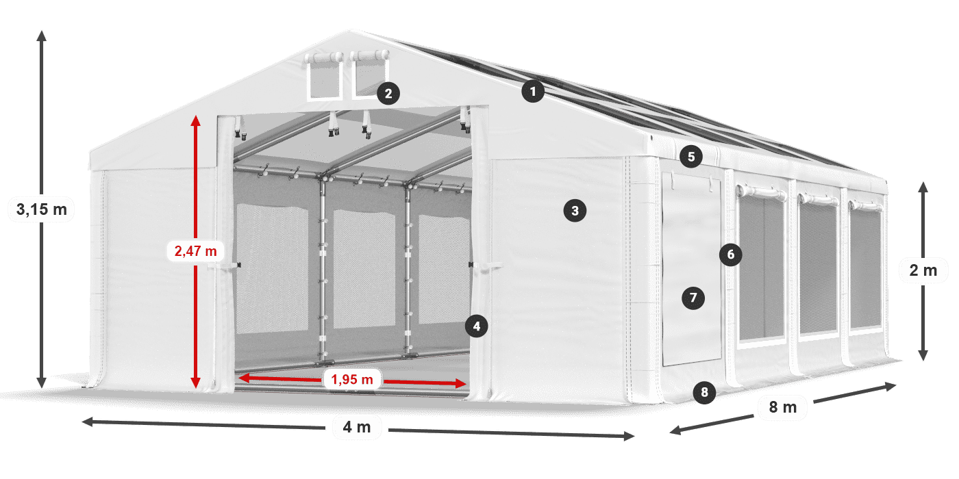 Toit: MS T 580 PVC Murs: SDM 500 PVC 2m légende