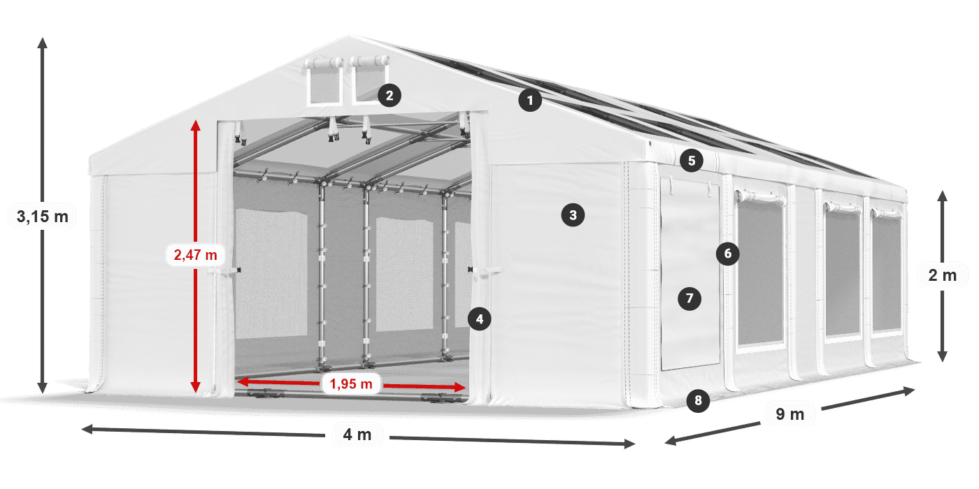 Toit: MS T 580 PVC Murs: SDM 500 PVC 2m légende