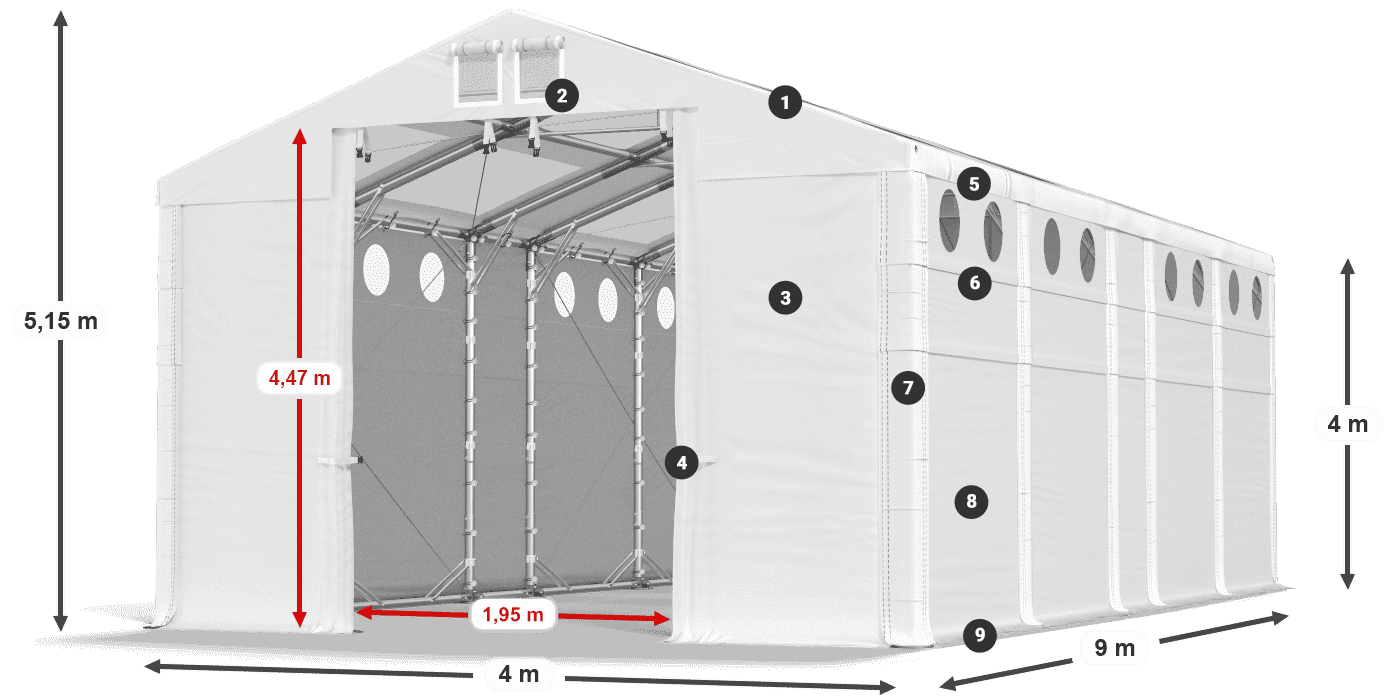 Toit: MS T 580 PVC Murs: SD O 500 PVC Légende de 4m
