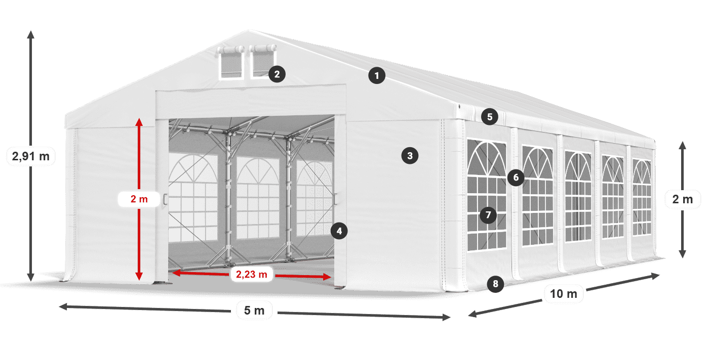 Toit: MS 580 PVC Murs: FR 620 PVC 2m légende