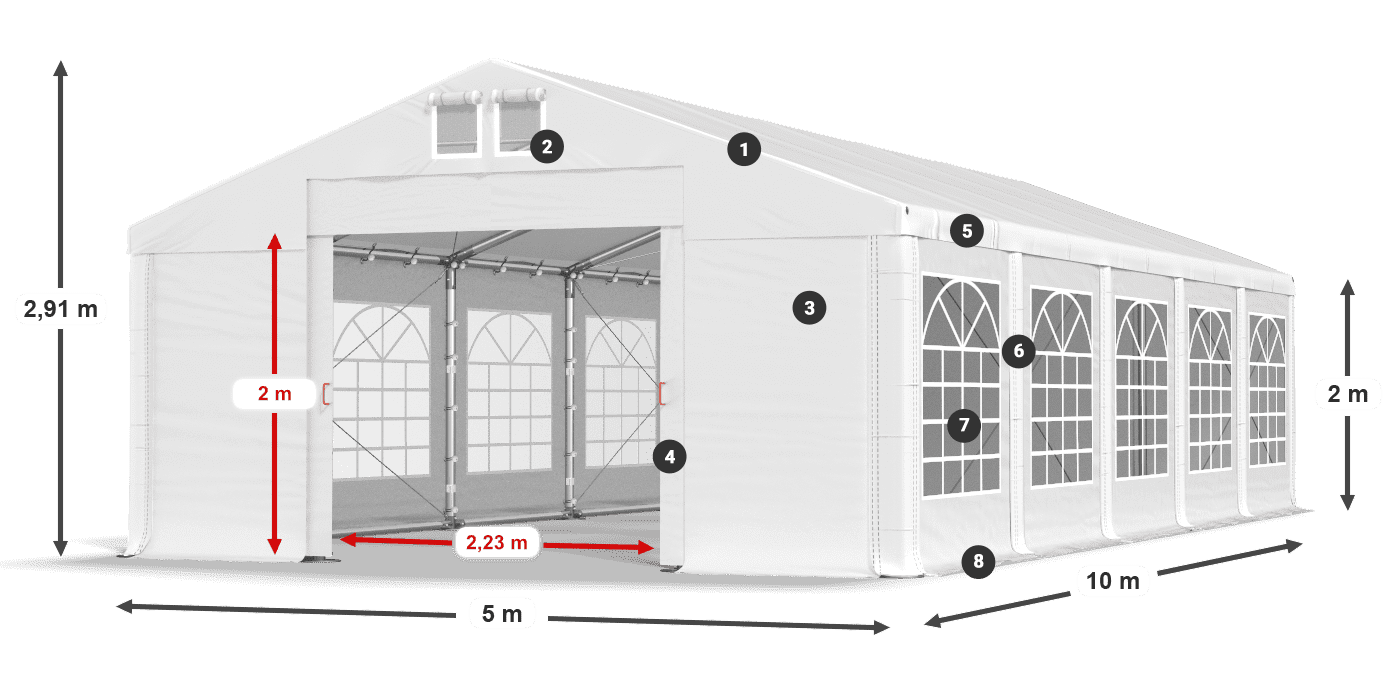 Toit: MS 580 PVC Murs: FR 620 PVC 2m légende