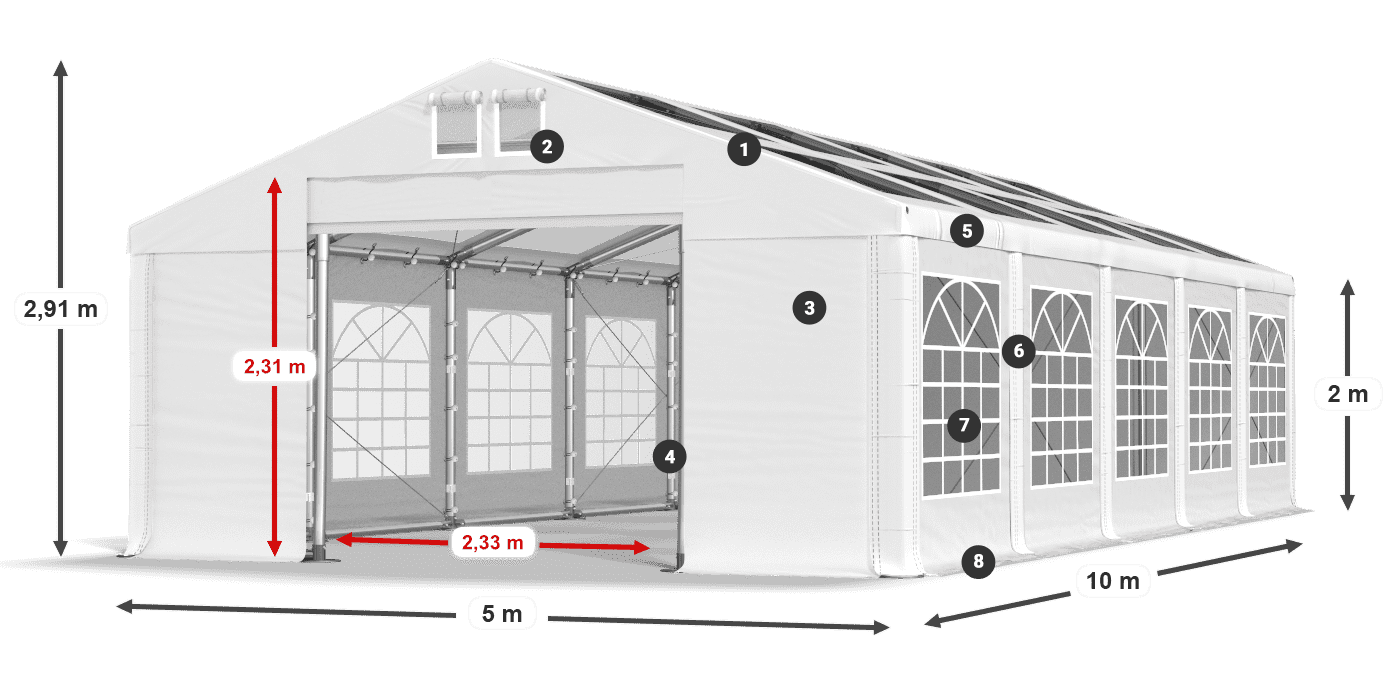 Toit: MS T 580 PVC Murs: FR 620 PVC 2m légende