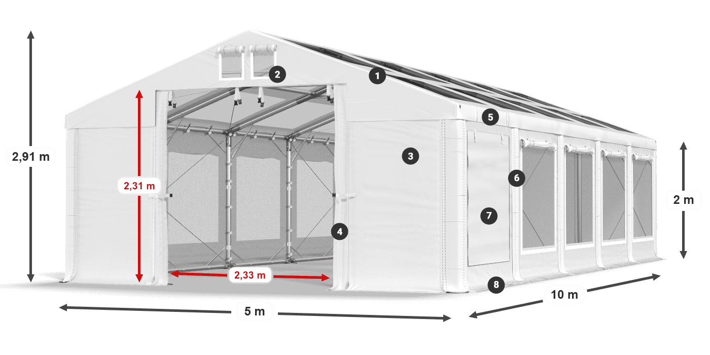 Toit: MS T 580 PVC Murs: SDM 500 PVC 2m légende