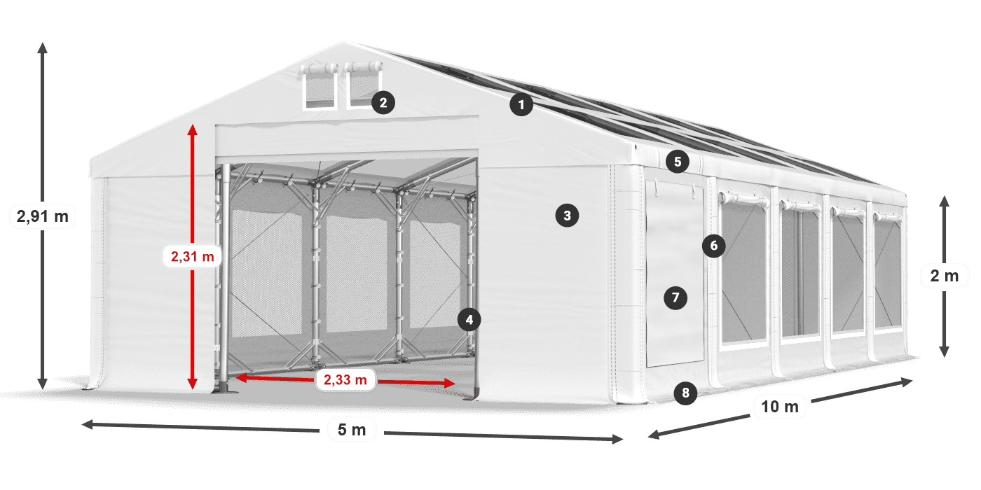 Toit: MS T 580 PVC Murs: SDM 500 PVC 2m légende