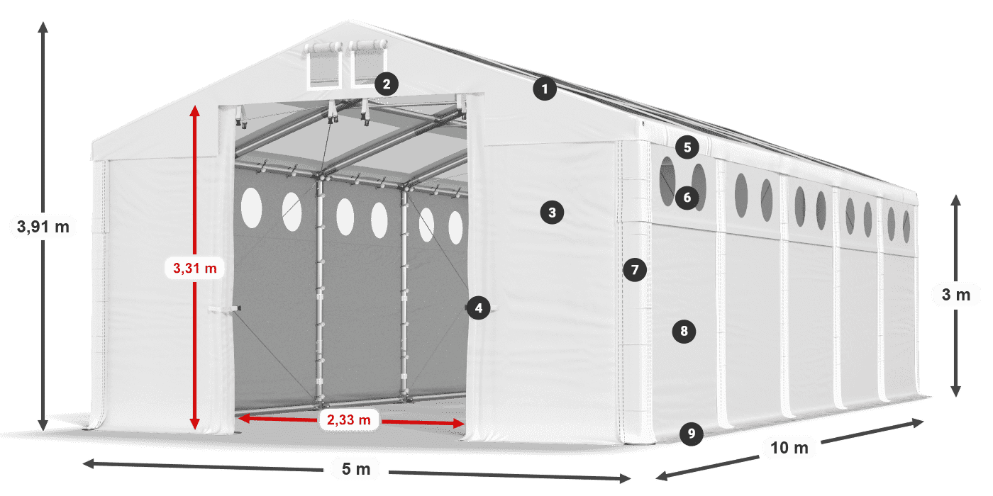 Toit: MS T 580 PVC Murs: MS O 580 PVC 3m légende