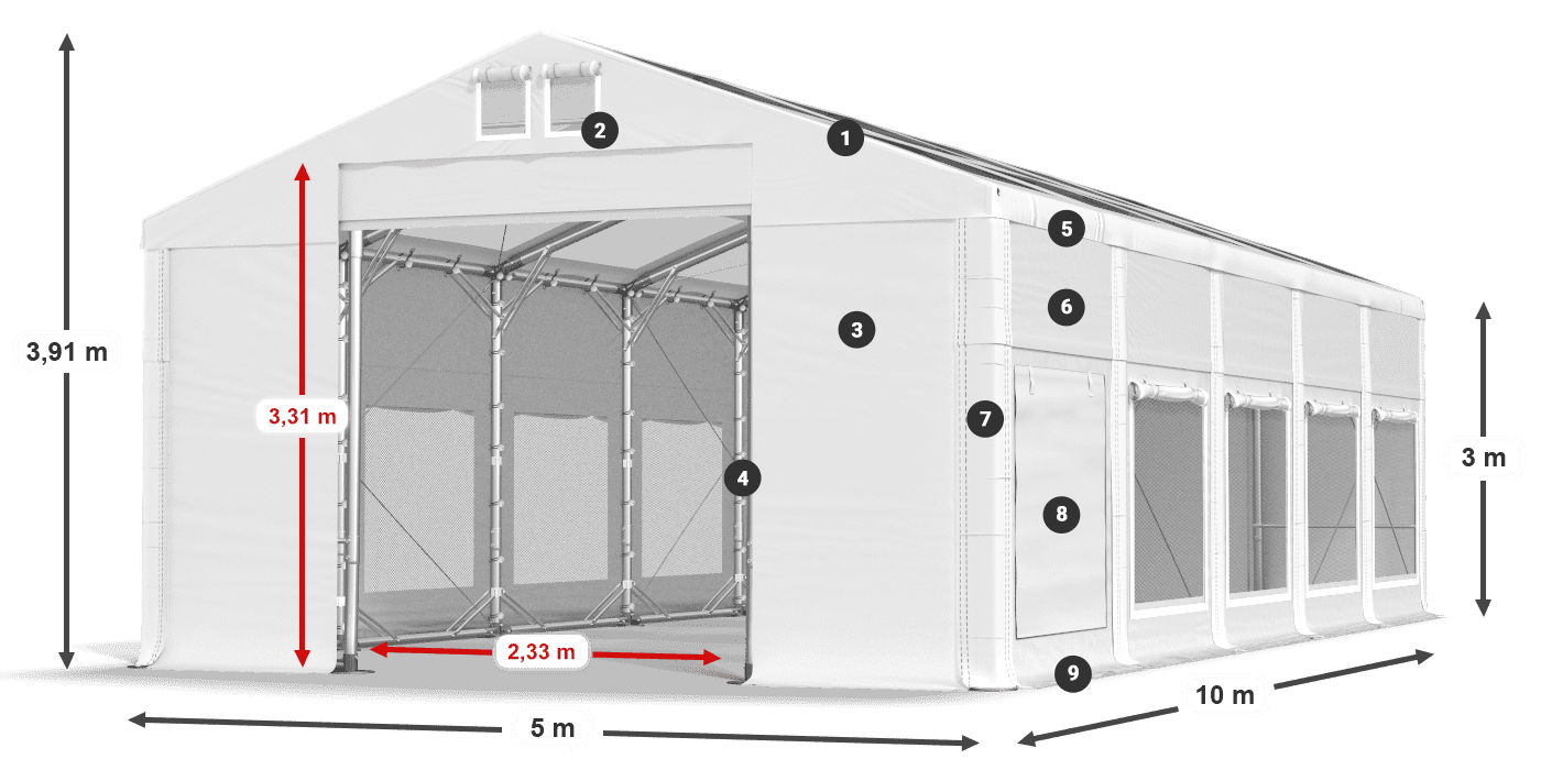 Toit: MS T 580 PVC Murs: SD M 500 PVC 3m légende