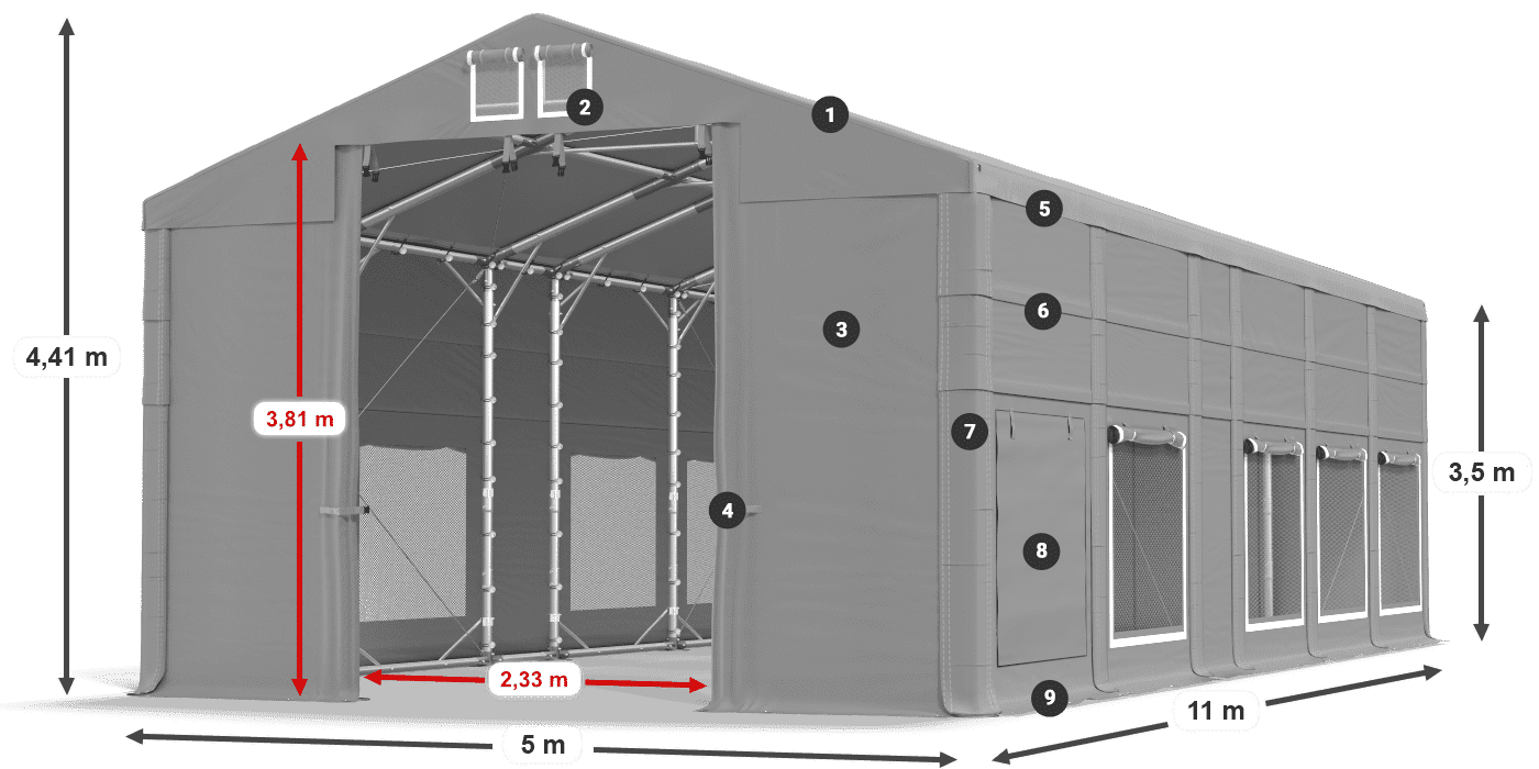 Toit: FR 620 PVC Murs: SD 500 PVC Légende de 3,5 m