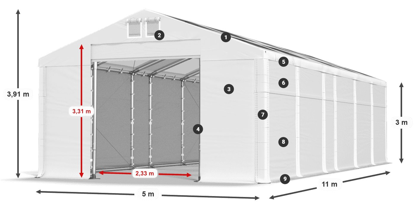 Toit: MS T 580 PVC Murs: SD 500 PVC 3m légende