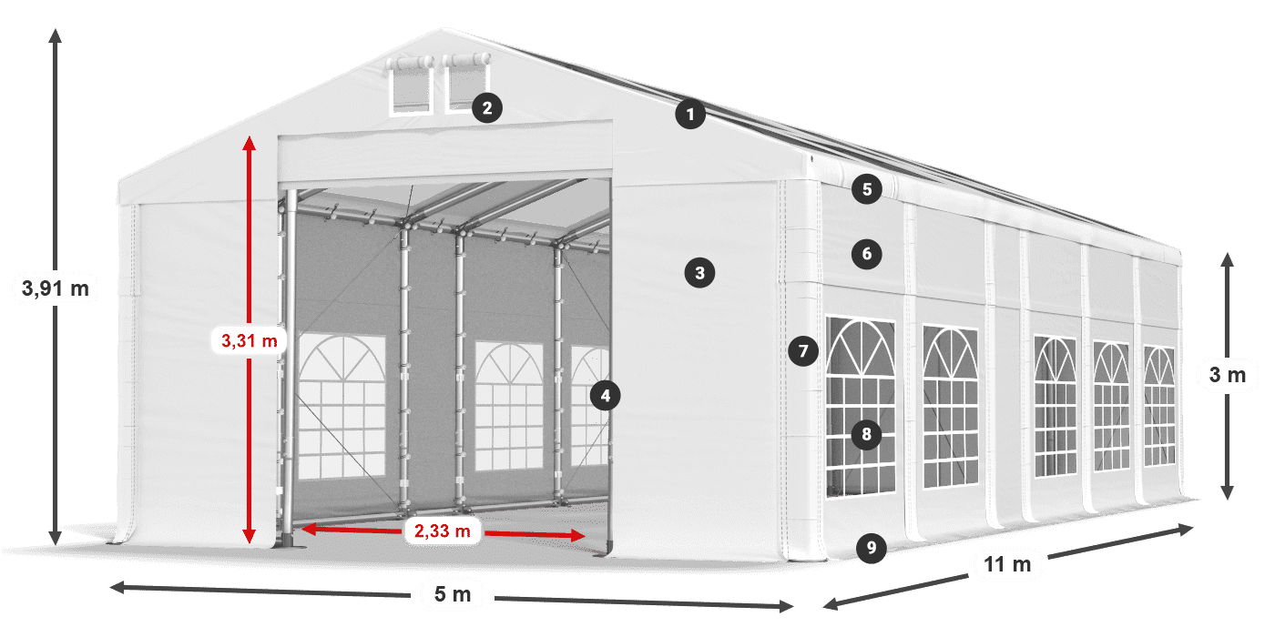 Toit: MS T 580 PVC Murs: SD Et 500 PVC 3m légende
