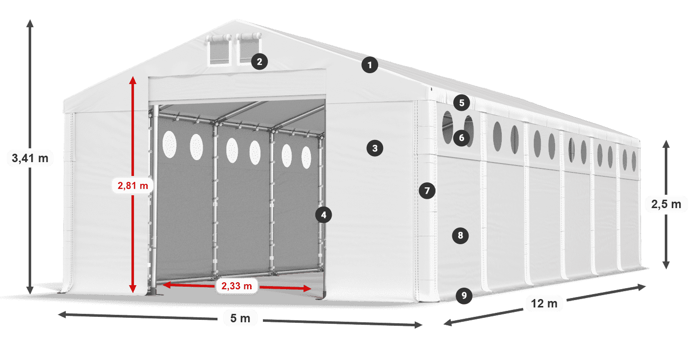 Toit: SD 560 PVC Murs: FR O 620 PVC légende 2,5m