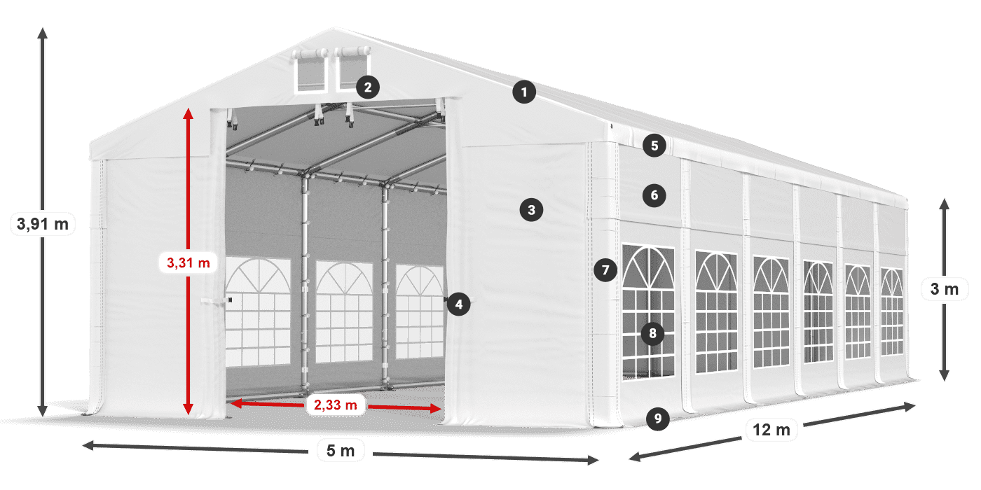 Toit: MS 580 PVC Murs: FR 620 PVC 3m légende