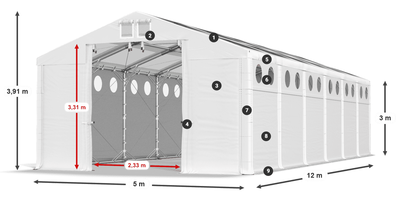 Toit: MS T 580 PVC Murs: SD O 500 PVC 3m légende