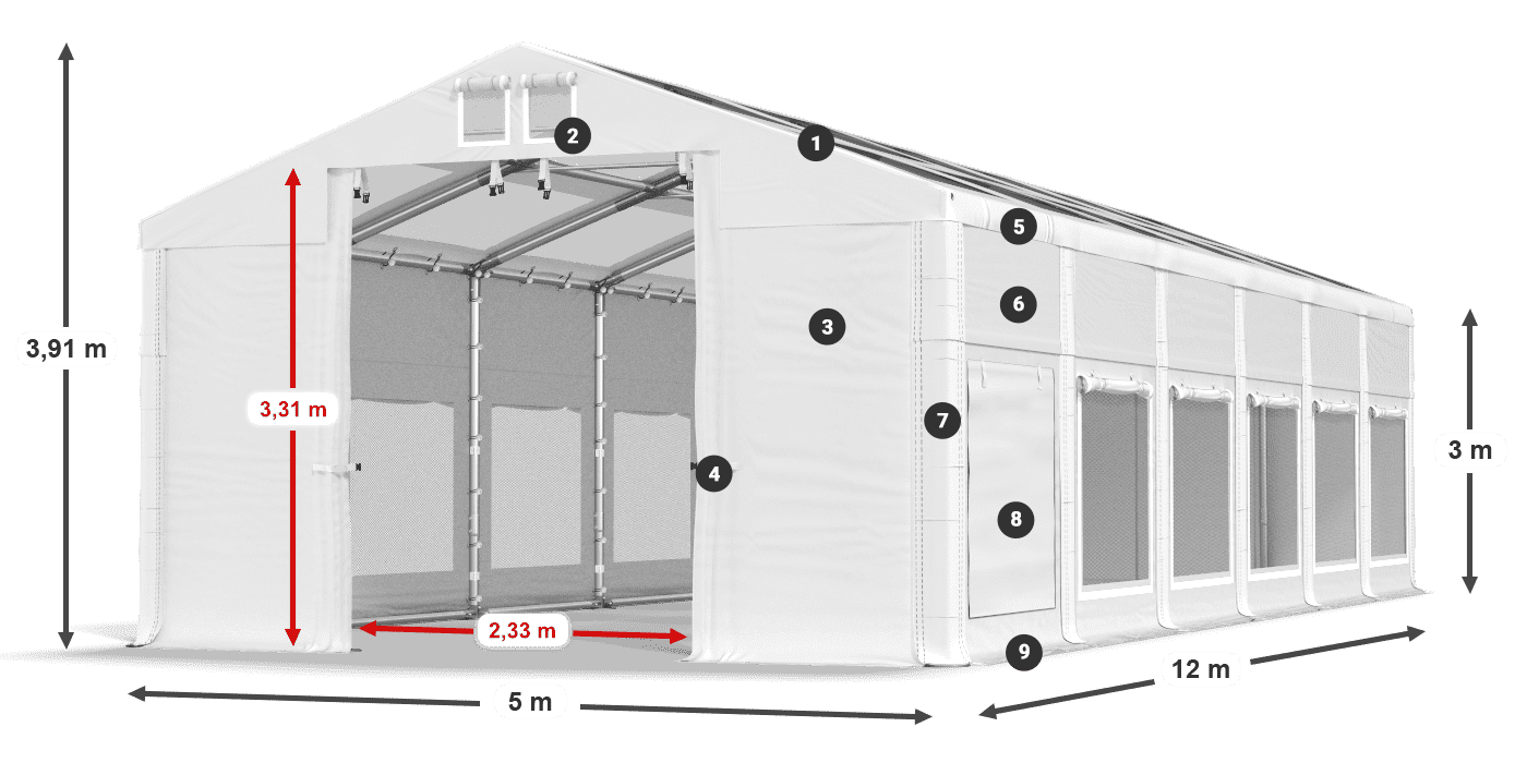 Toit: MS T 580 PVC Murs: SD M 500 PVC 3m légende