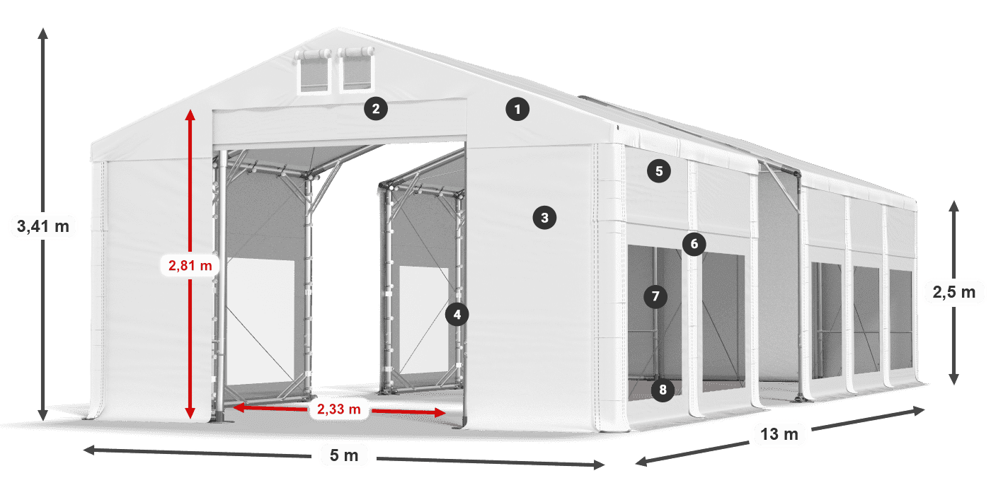Toit: MS 580 PVC Murs: MS 580 PVC Légende de 2,5 m