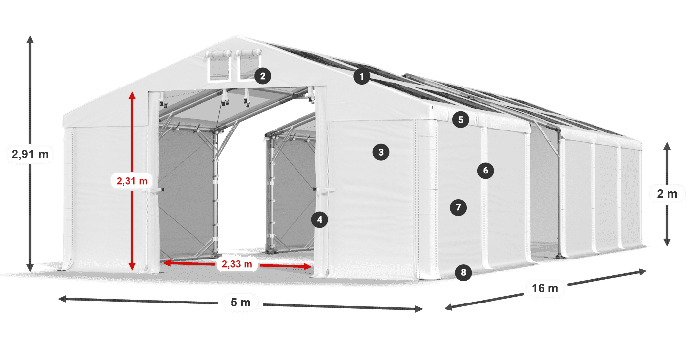 Toit: MS T 580 PVC Murs: SD 500 PVC 2m légende