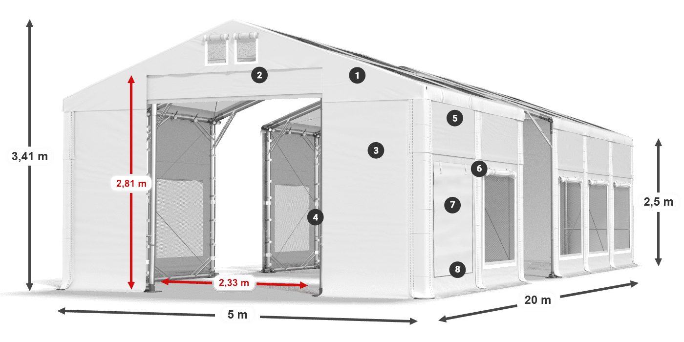 Toit: MS T 580 PVC Murs: SD M 500 PVC Légende de 2,5 m